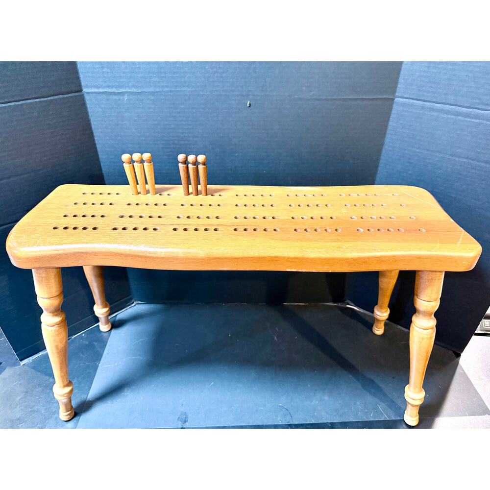 vintage wooden cribbage board table Bench 1970’s by Cornwall Wood Profucts